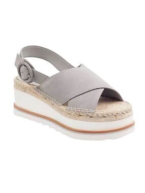 Marc Fisher Glenna Grey Leather Espadrille Platform Slingback Platform- 7.5